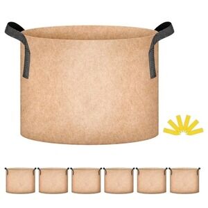 6 Pack 5 Gallon Grow Bags, Tan